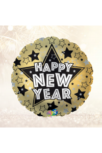 18" Happy New year Gold & Black star