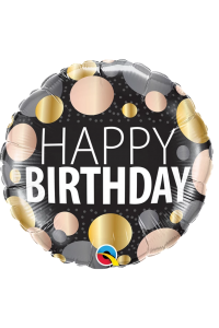 18" Happy Birthday Black and gold polka dots