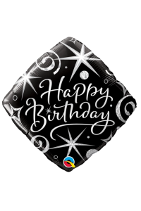 18" Happy Birthday black square diamond