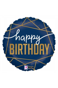 18" Happy Birthday blue and gold stripes