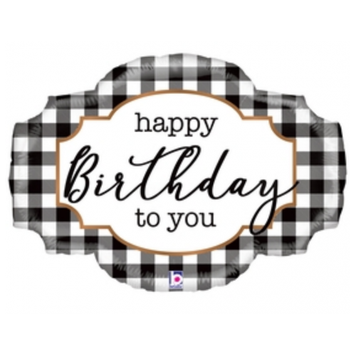 32" Happy Birthday to you black and white checkered