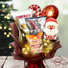 Christmas festive wine and snacks bouquet