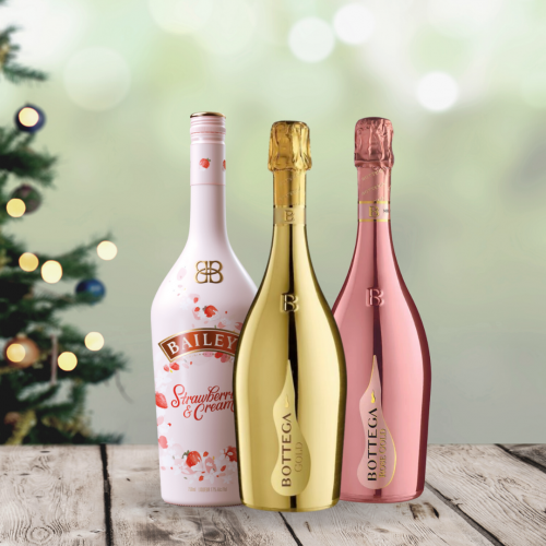 Christmas festive wine and snacks bouquet