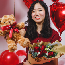 Lux Rose Bqt & Bear Plush