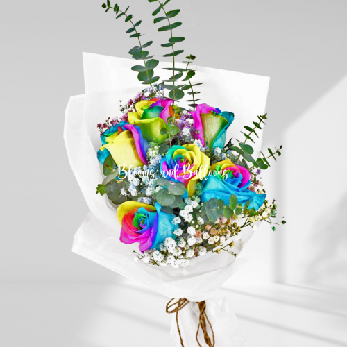 6 stalk rainbow rose bouquet