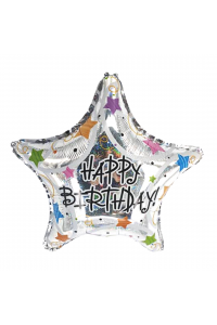 18" Birthday Silver Prismatic Star