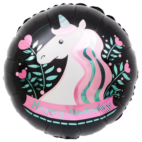 18" Unicorn Happy Birthday Black