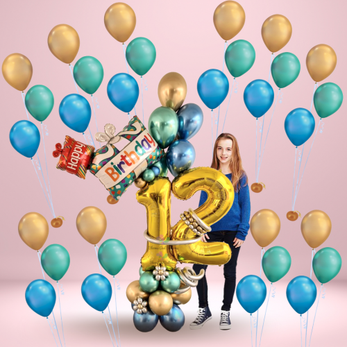 Number centerpiece marquee with balloon bouquet