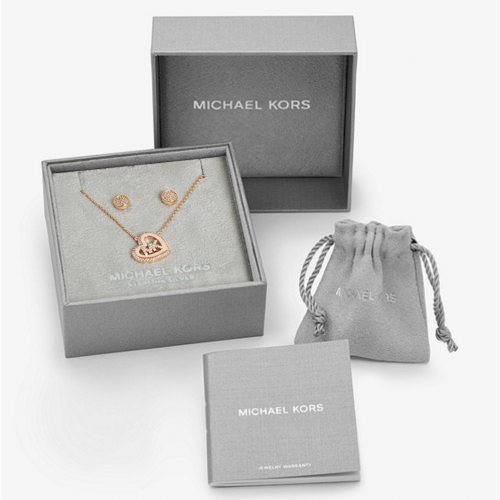 Michael Kors Women's Rose Gold Sterling Silver Necklace and Earring Set