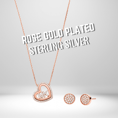 Michael Kors Women's Rose Gold Sterling Silver Necklace and Earring Set