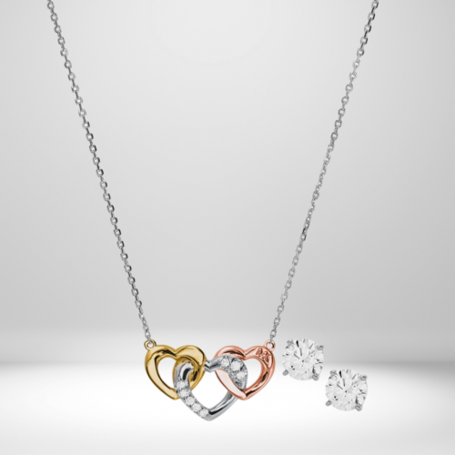 Micheal kors Tri-tone colour Heart with earrings set