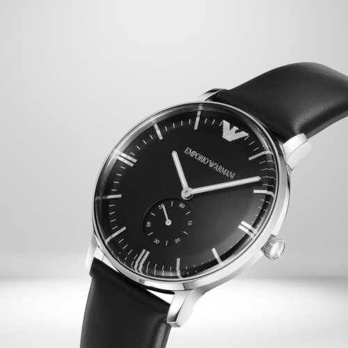 (1 LEFT!) EMPORIO ARMANI Classic black dial leather watch