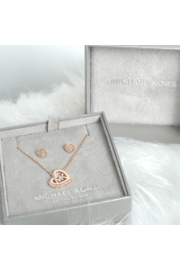 Michael Kors Women's Rose Gold Sterling Silver Necklace and Earring Set