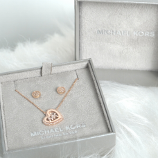 Michael Kors Women's Rose Gold Sterling Silver Necklace and Earring Set